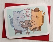 Valentine's Day Card - You are my Cup of Tea Kitties - Valentine's Day Card