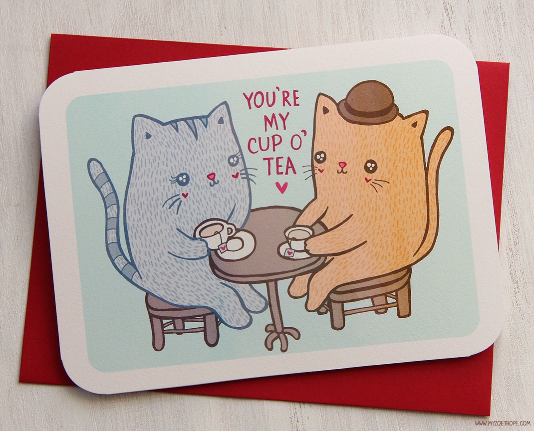 Valentine's Day Card - You are my Cup of Tea Kitties - Valentine's Day Card