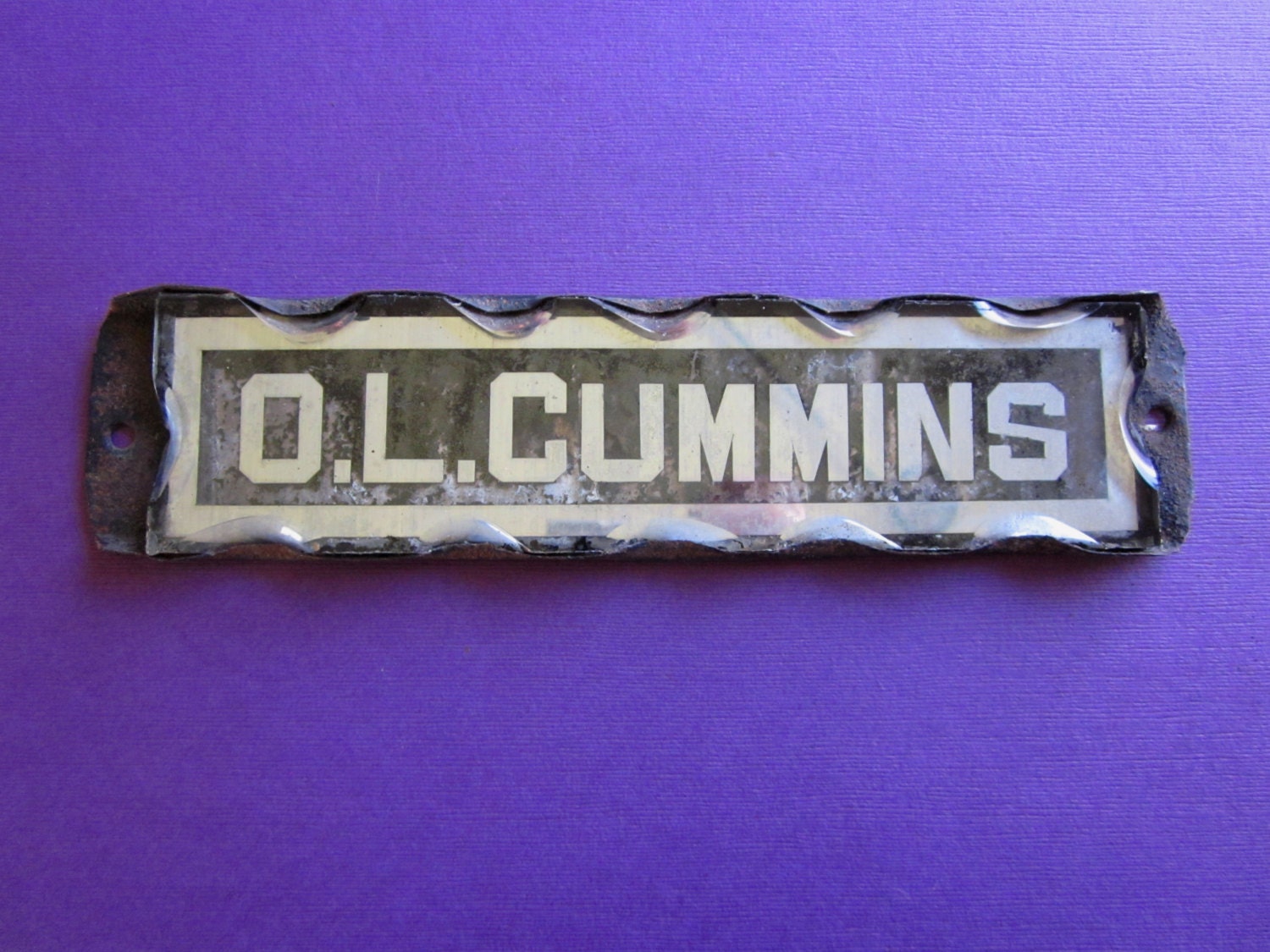 Vintage Beveled Glass Mirrored Name Plate