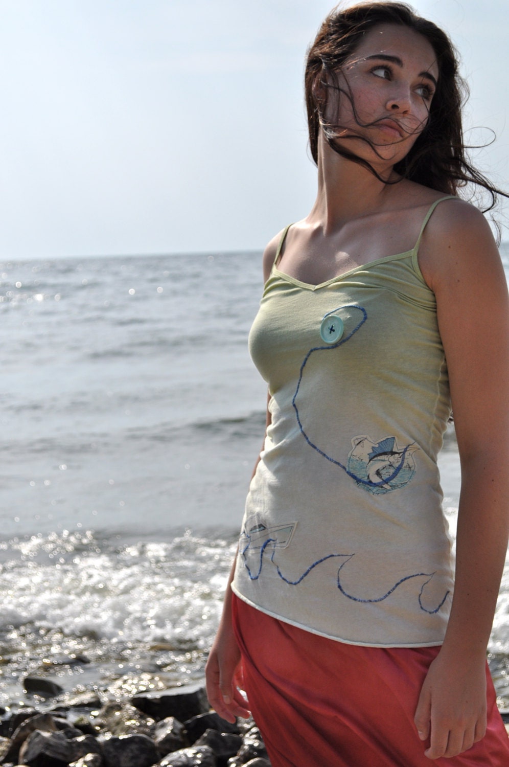 Marlin Fishing at Sea - Dip Dyed Chemise Tank