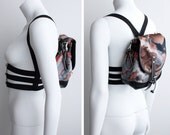 The Mini Backpack - Leather and Watercolour Pattern Nylon - Norwegian Wood x Kimberly Fletcher Collab