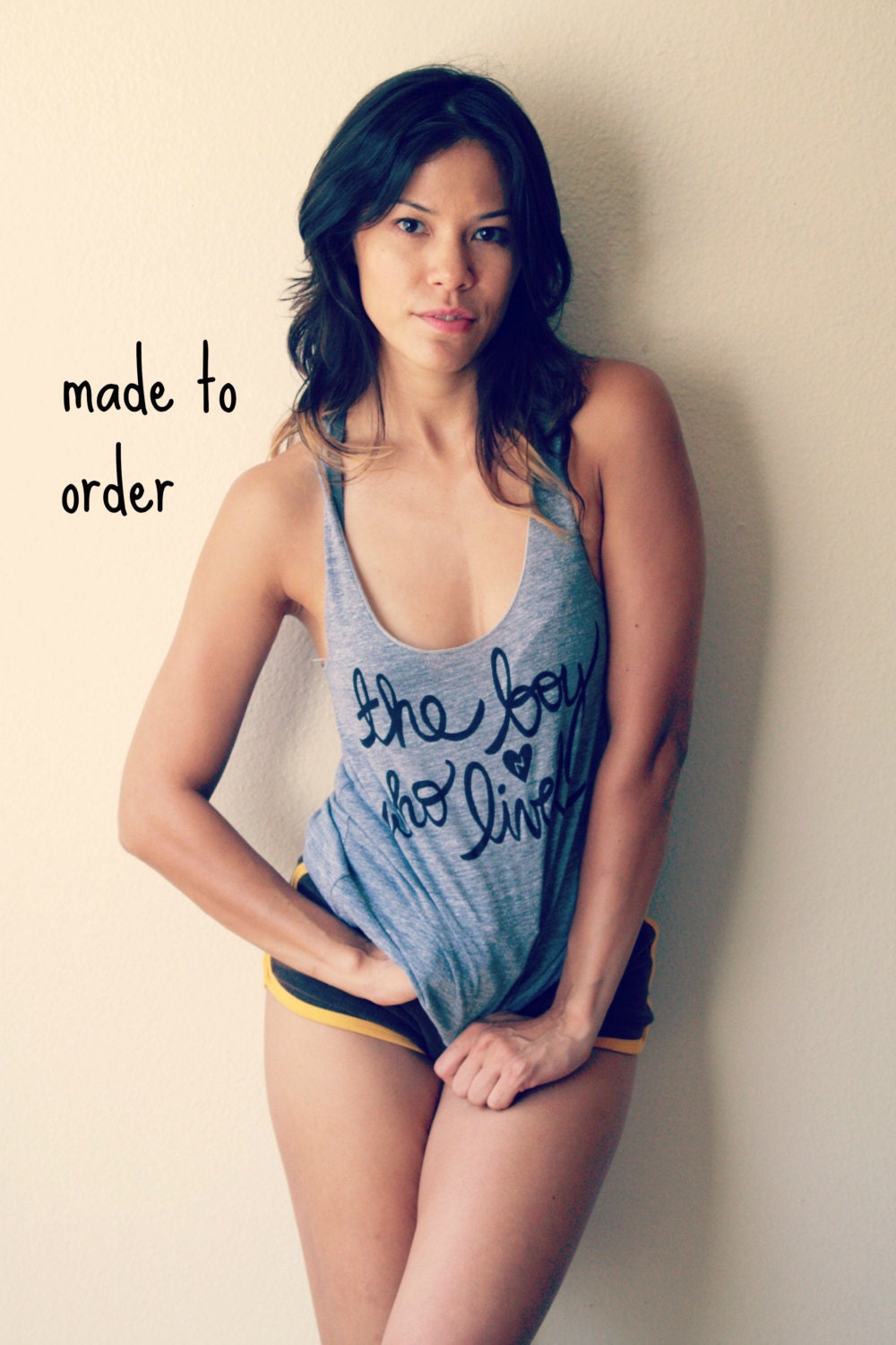 MADE TO ORDER Harry Potter Shirt "The Boy Who Lived". Ladies' Racerback Tank in Athletic Grey