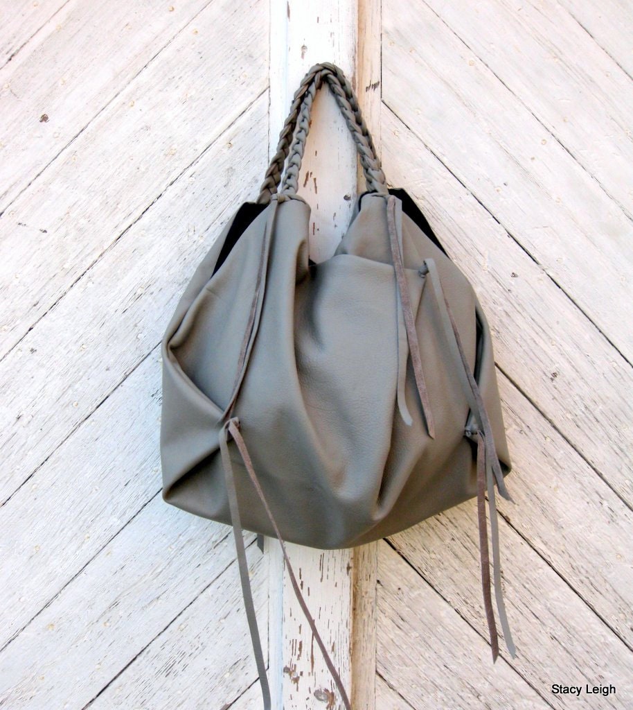 Slouchy Leather "Erin Style" Hobo Bag in Soft Smooth Gray  by Stacy Leigh