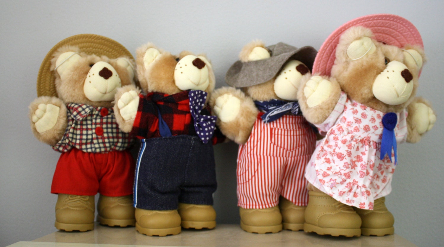 80s Furskins Set of Four Teddy Bears