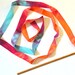 Hand-dyed "blorange" silk ribbon stick wand for children's play, with woodburned personalization