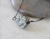 Oxidized Sterling Silver Necklace with Golden Shimmery Raw Pyrite Gemstone // L112