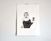 The Knitter - original art gocco screenprint