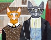 Ameowican Gothic Cats Original Folk Art Painting