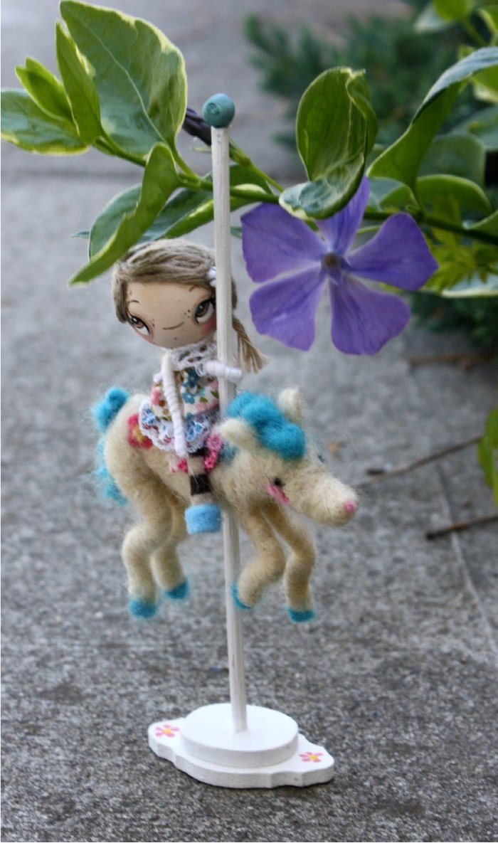 Carousel Doll Needle Felted Horse And OOAK Art Doll Rider