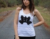 Wolf Like Me - womens tank top - striped tank - racer back tank - summer fashion - wolf inkblot on white and ash gray tank - for her