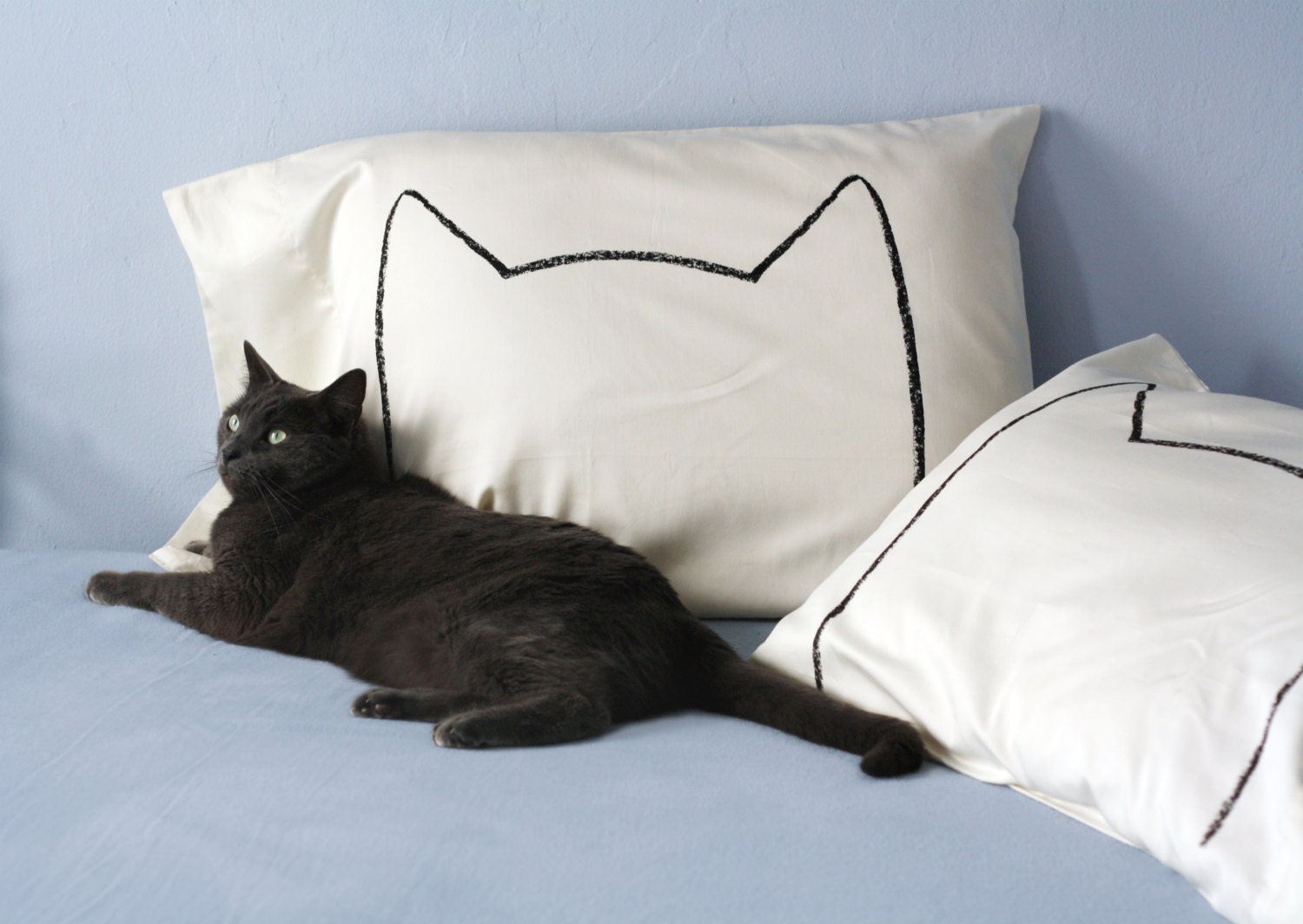 Cat Nap Pillow case set in Cream - Pima Cotton - gift for cat lover - 300TC, Standard / home decor, bedding, minimal, modern decor, kitten