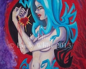 Fools Blood pin up Fantasy art Original Surreal Painting 11 x 14 heart break nude dark