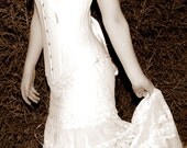 Handmade Gown, Strapless Dress, Corset and Lace skirt , Cotton, Boned, Natural Wedding- Weddings