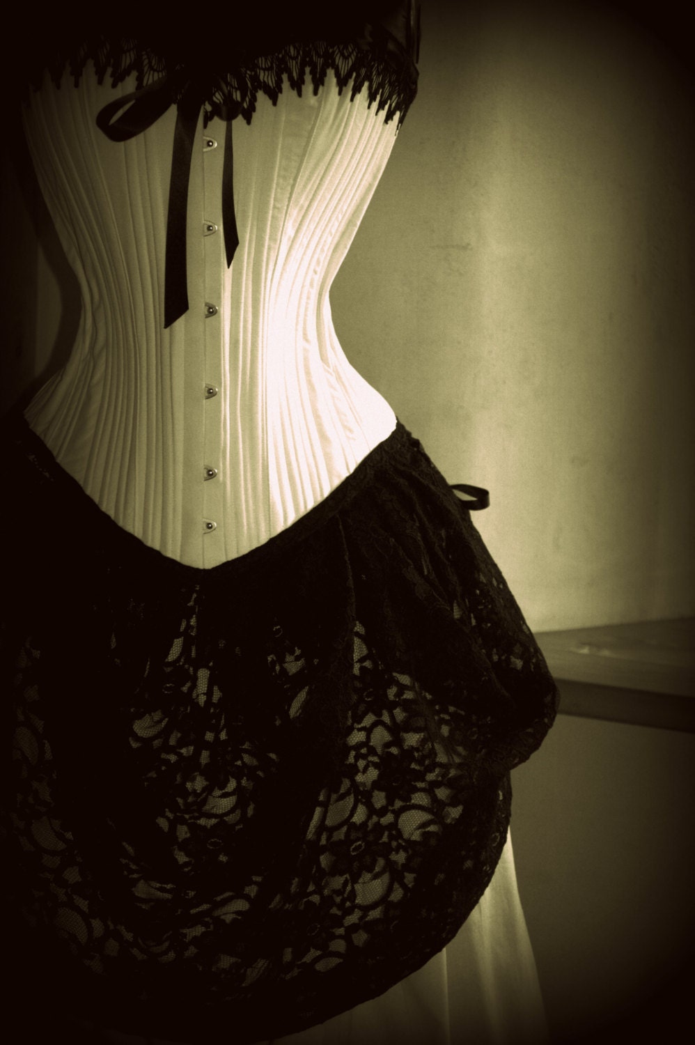 Black and White Wedding Dress- Formal Gown- Corset and Bustle Skirt- weddings