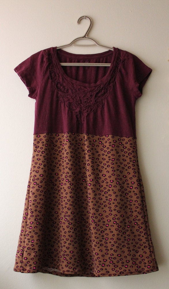 burgundy animal print babydoll dress stretch tshirt dress eco friendly