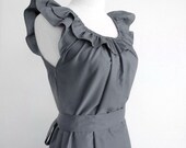Custom fully lined bridesmaid ruffled collar dress w/ sash, pockets in gray and many colors