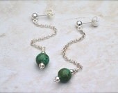 Turquoise silver earrings, teal green, December birthstone, long dangle, artisan jewelry gift idea