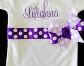 Personalized Girl bodysuit onesie for baby toddler- Initial Number Embroidery Custom Order- Polka Dot Bows Lavender Purple