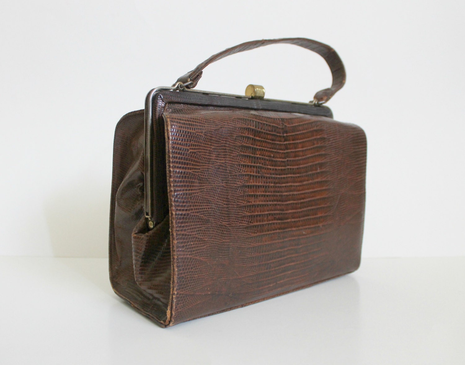 Vintage 1940s Handbag / Vintage Reptile Lizard Handbag / Lizard Purse / Kelly Bag