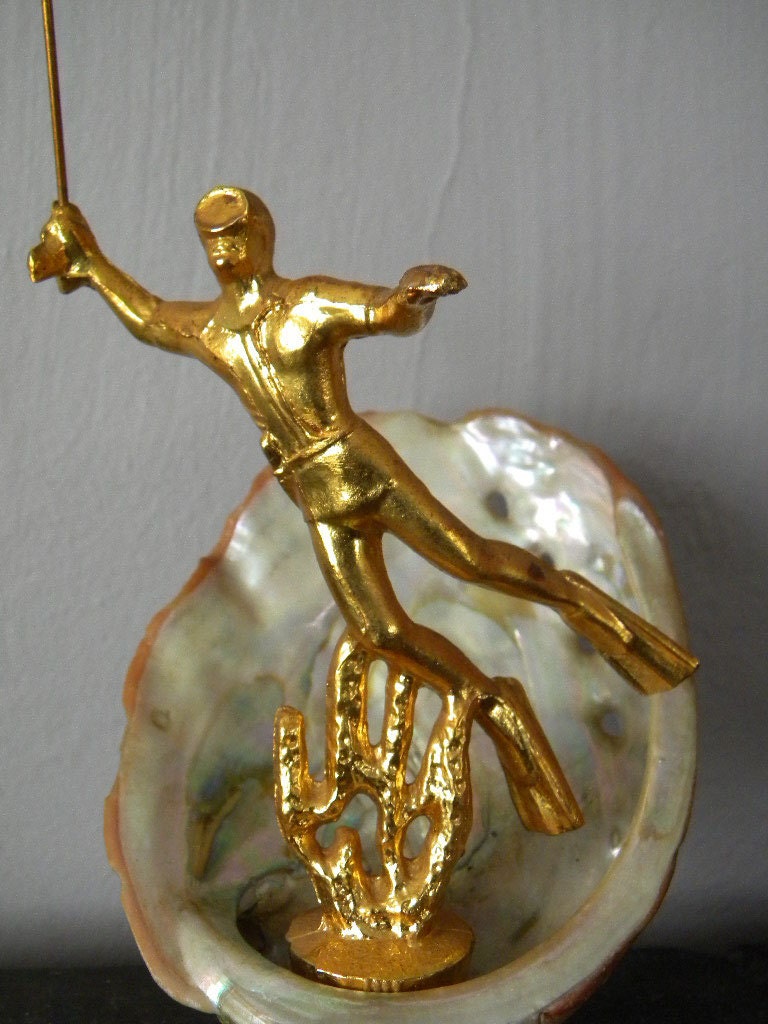 Vintage Diving Trophy Handmade Folk Art Assemblage