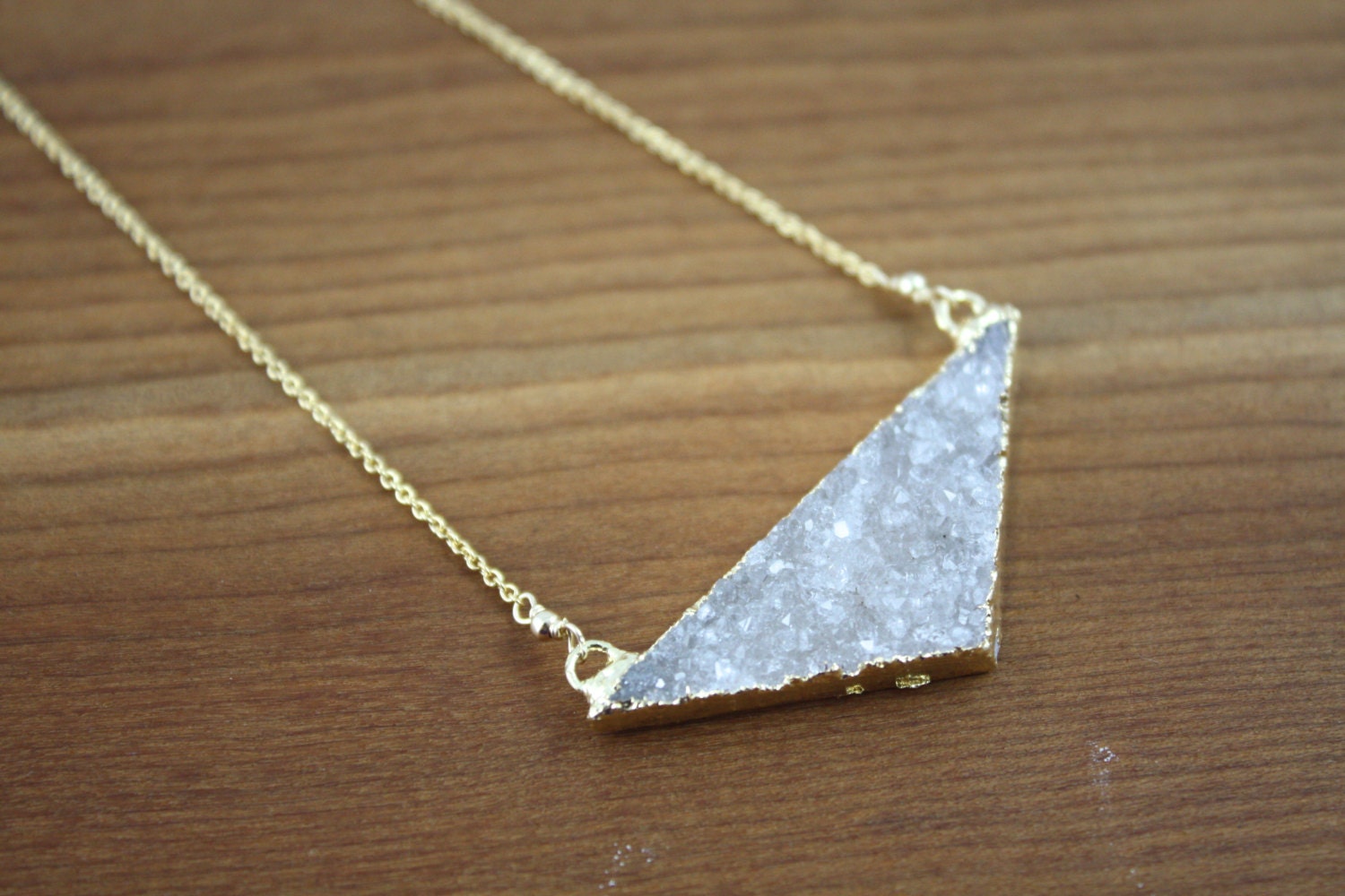 White Druzy Kite Necklace- Gold Filled by Yania Creations