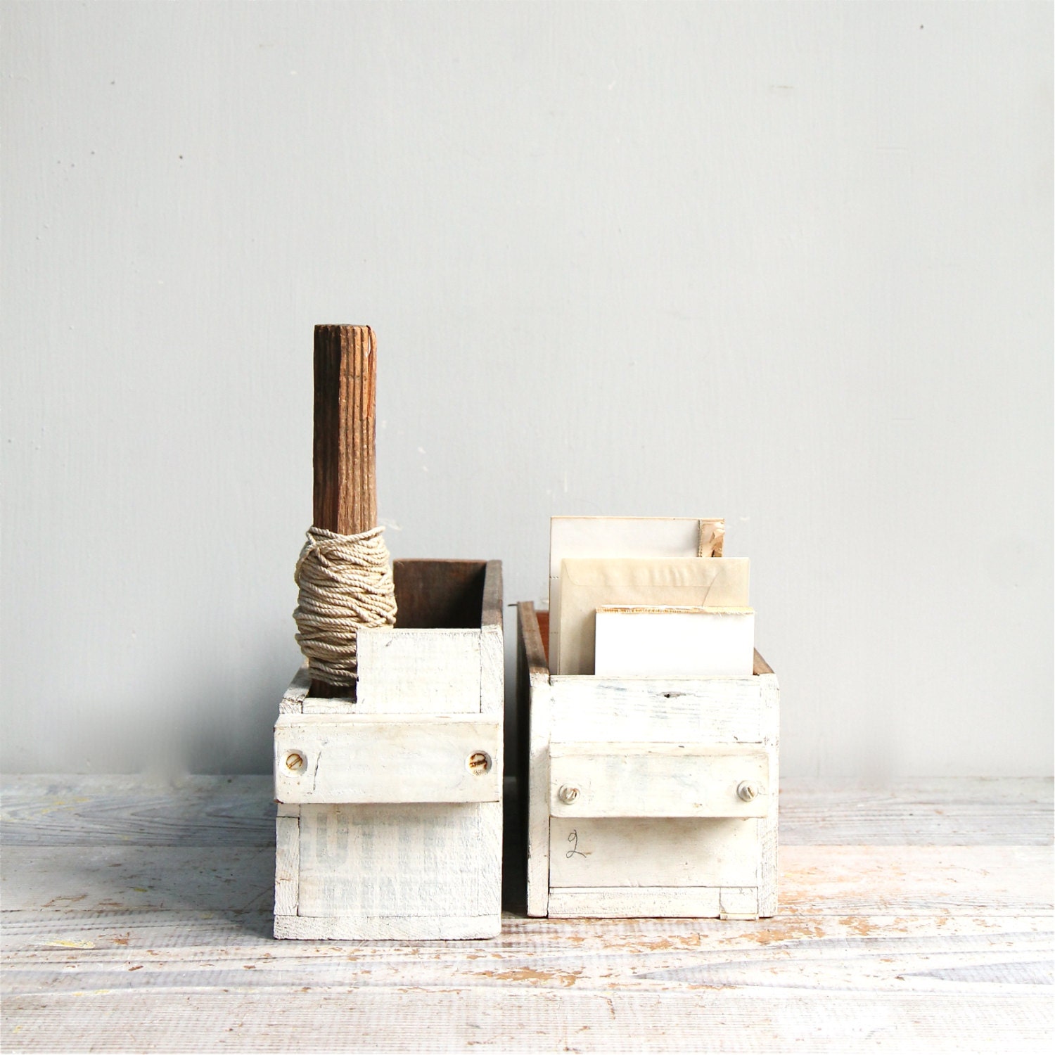 Vintage Industrial File Drawer / Industrial Box, Storage, White