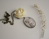 Necklace - Oval Pendant - White Rose - Doll