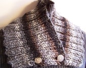 Unisex Knitted Black, Gray and Brown Buttoned Neckwarmer