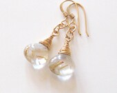 Golden Rutilated Quartz Earrings, Briolettes, Goldfilled French Hooks