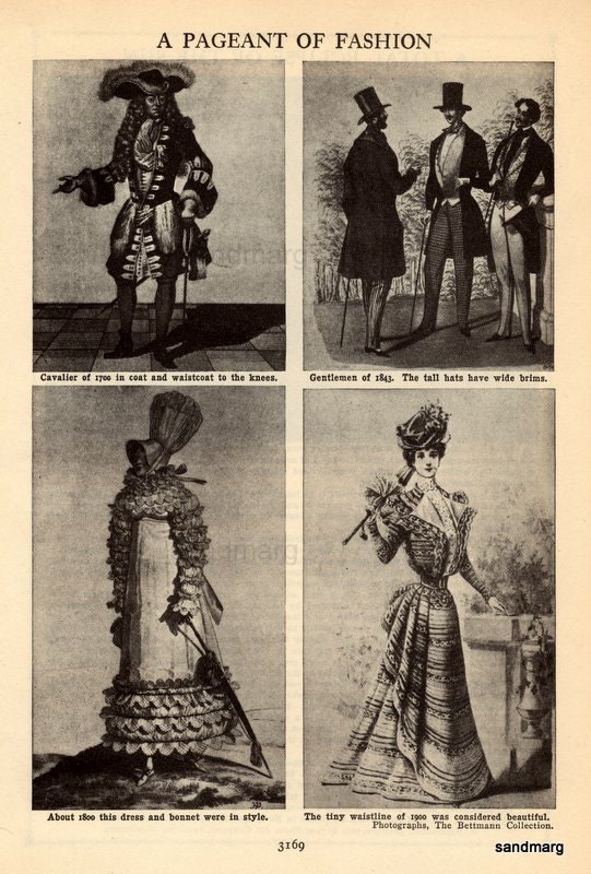 Vintage  Pageant of Fashion from Cavalier to 1900 Bettmann Archives 1920s Antique Paper