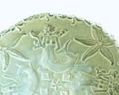 Ceramic Bowl Plate with Mermaids and Seashells Beautiful Green Handcrafted Pottery Serving Dish Ocean Design