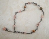 Shabby Chic Anklet. Sterling silver. cherry quartz. ukanite. Swarovski crystals. Dark oxidation