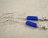Cobalt blue long dangle earrings. Glass beads on chain. Simple. Vibrant. Czech glass. Cool like a Summer breeze