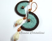 NUNA Ethnic Tribal Native American Crochet Earrings Copper Brown Chocolate Cream Mint Moon Half moon