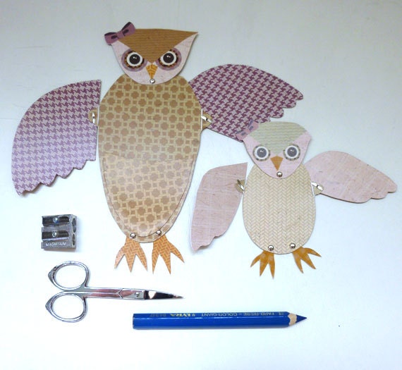 Cute DIY Owl Mom & Baby Fold Out Wing Card for  Birthday, Baby Shower Gray, Brown, Pink, Purple