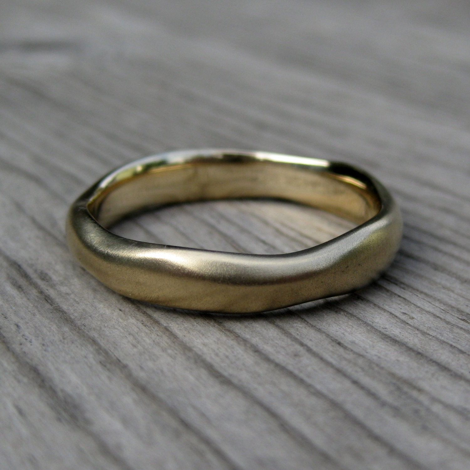 Organic Mens Wedding Band, in White, Yellow, or Rose Gold