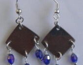 Copper Metal Clay Dangle Earrings With Swarovski Crystal