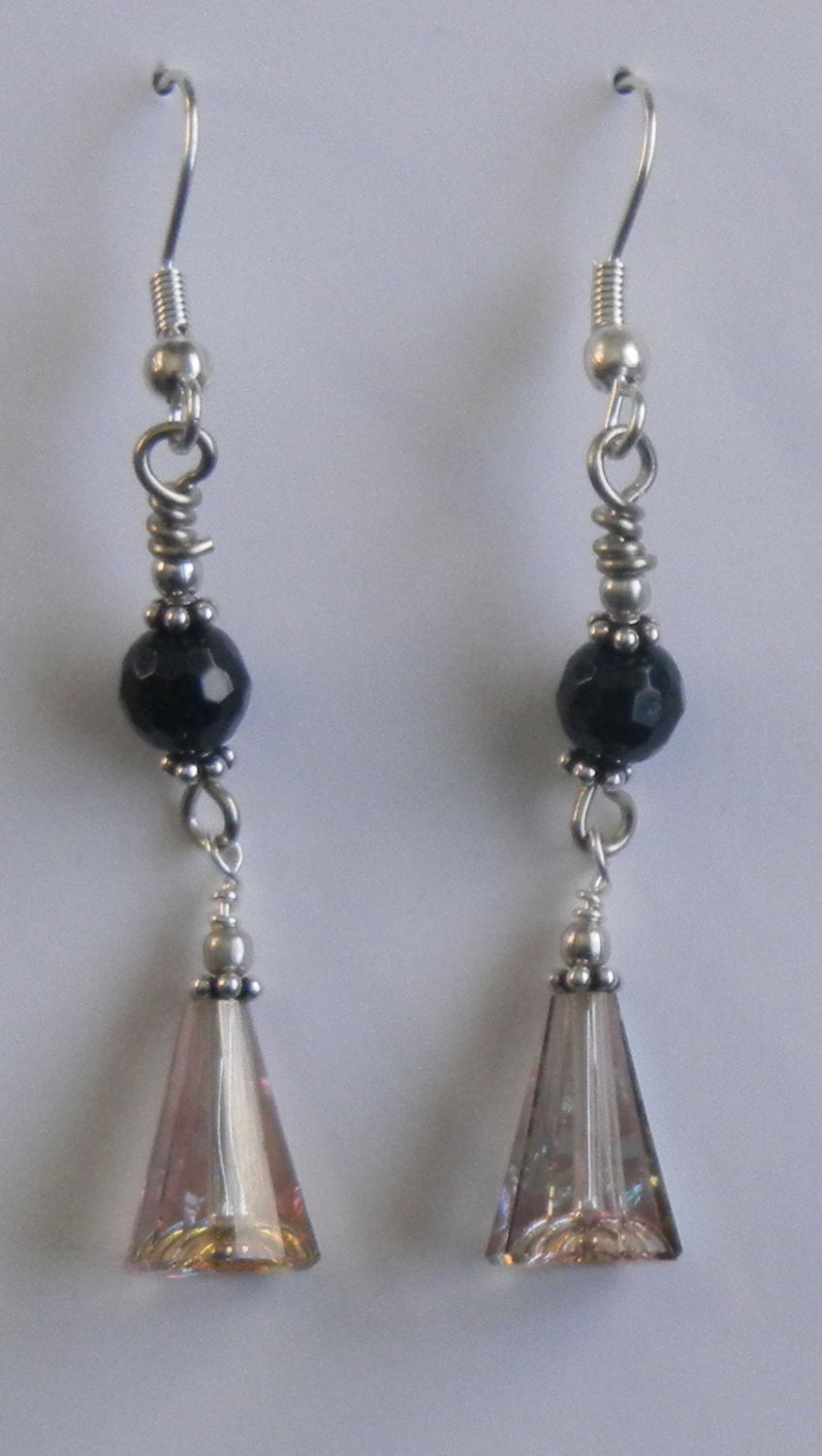 Swarovski Crystal Water Lily Artemis Bead Dangle Earrings With Black Spinel