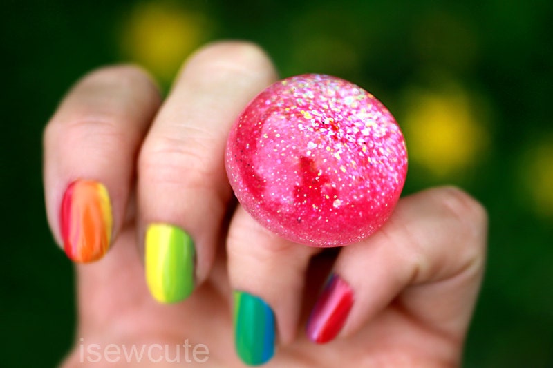 Pink Lemonade Summer Ring, Pretty Pink Resin Jewelry, Handcrafted Sparkle Dome...Perfect for the Beach made by isewcute