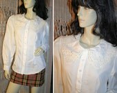 80s Laura Ashley Blouse White Romantic Lace Trimmed Poet Top S/M