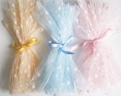 polka dot tulle fabric sample - peach/cornflower OR pastel pink