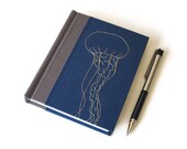 Lined Journal - Handbound - Embroidered Jellyfish - Writer Gift - Blue Journal