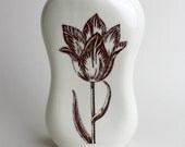 curvy vase, orange interior, with tulip etching