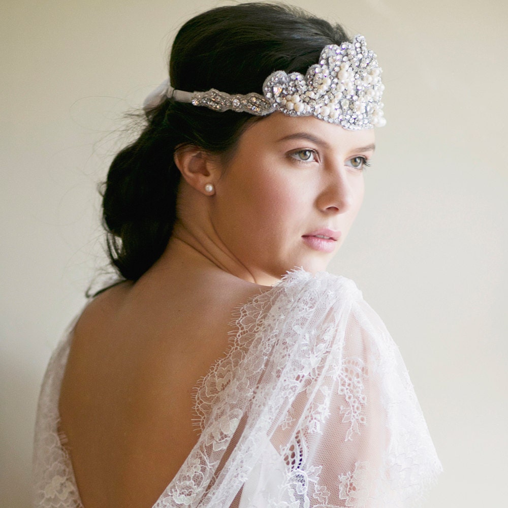 Beatrice Jeweled 1920s Ribbon Tie Headband style 1903