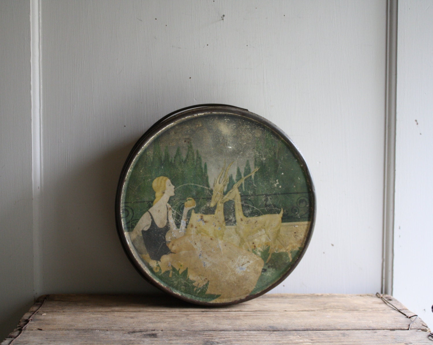 antique art nouveau biscuit tin