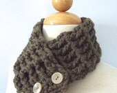Toddler Scarf, 1T to 4T Toddler Girl, Toddler Boy Textured Scarf, Scarflette, Cowl, Neckwarmer - Taupe, Light Brown Buttons Crochet Scarf