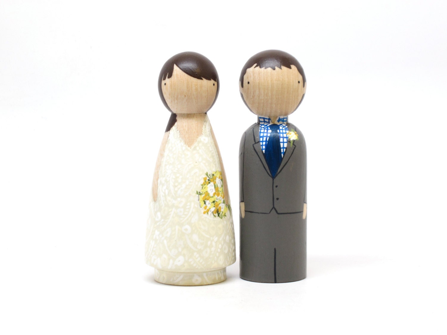 EXPRESS SHIPPING Custom Cake Toppers Wedding with Flowers by Goose Grease - Hand Painted Wooden Dolls