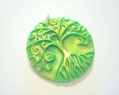 Green Interference Gold Yggdrasil Tree of Life Handmade Polymer Clay Pendant or Focal Bead