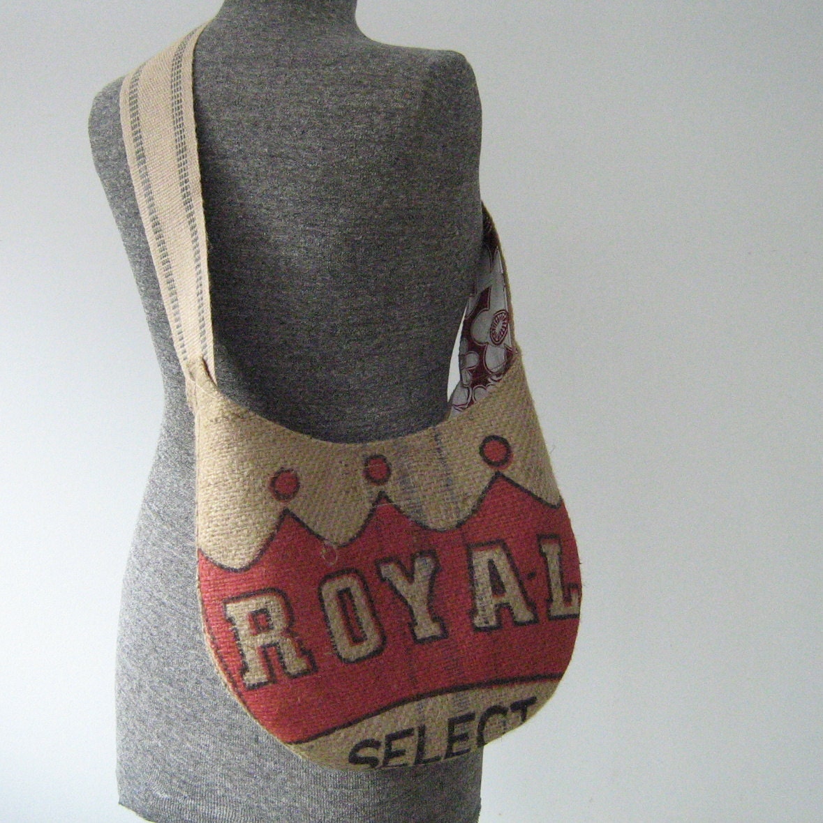 Recycled Burlap Coffee Bag Hobo Bag, Purse, Crossbody Bag