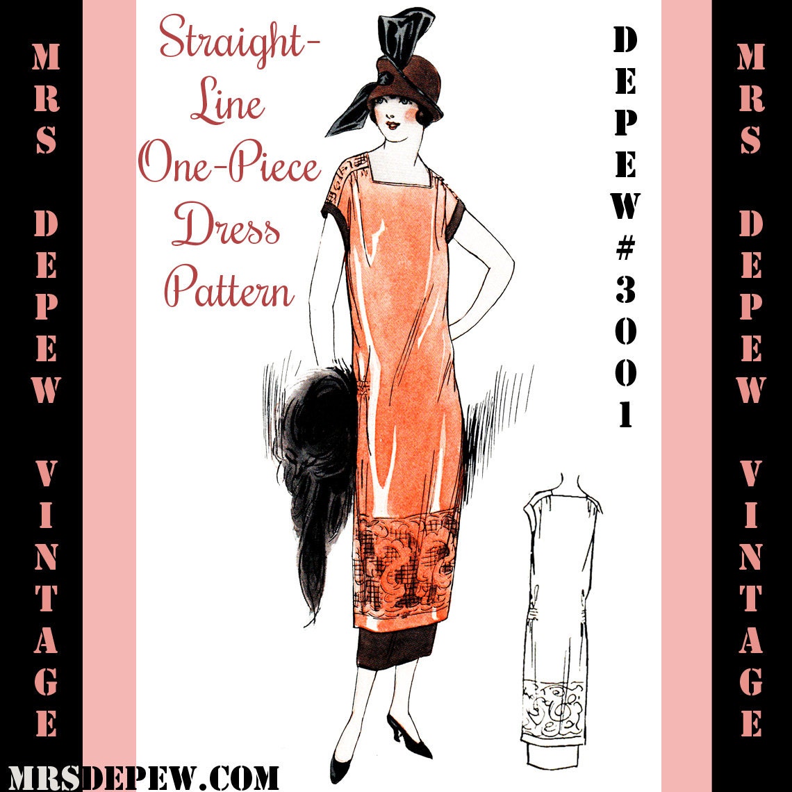 Vintage Sewing Pattern Instructions 1920's Flapper Easy One Piece Dress Ebook Depew 3001 -INSTANT DOWNLOAD-